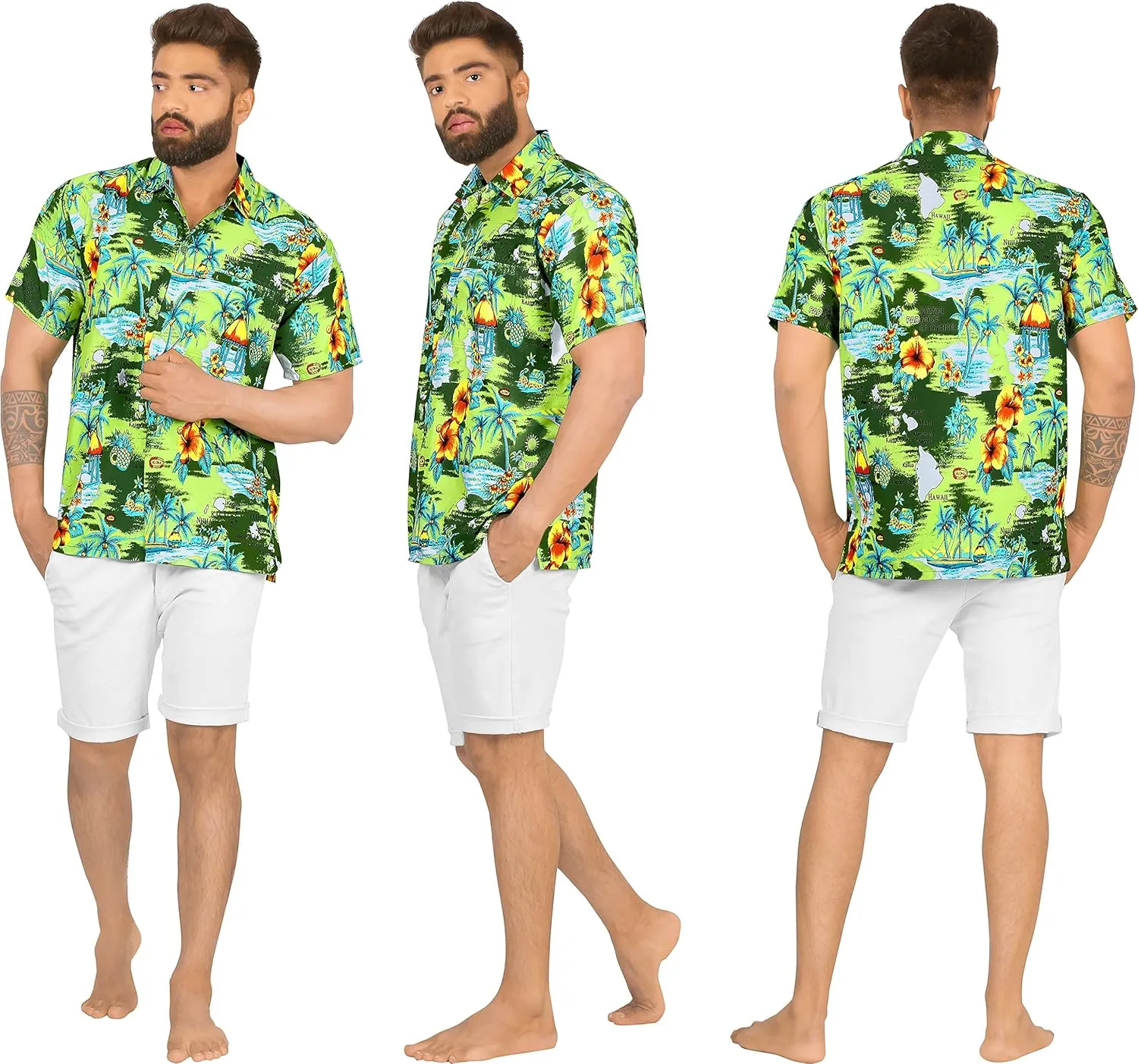 LA LEELA Men's Hawaiian Shirt Pocket Camp