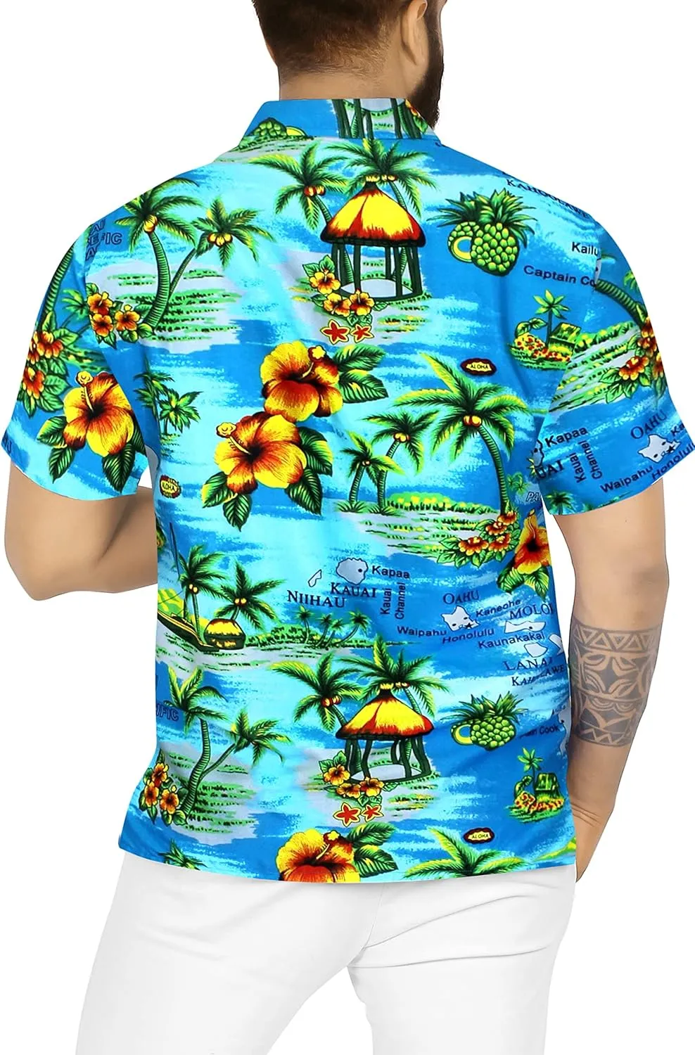 LA LEELA Men's Hawaiian Shirt Pocket Camp