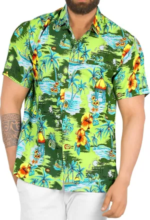 LA LEELA Men's Hawaiian Shirt Pocket Camp