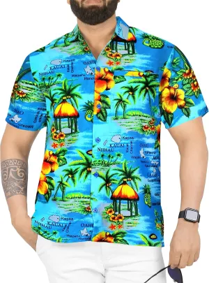 LA LEELA Men's Hawaiian Shirt Pocket Camp
