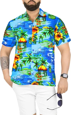 LA LEELA Men's Hawaiian Shirt Pocket Camp