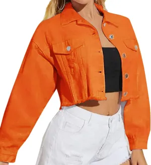 LifeShe Women Cropped Ripped Distressed Denim Jean Jacket Coat Fringe with Frayed Hem