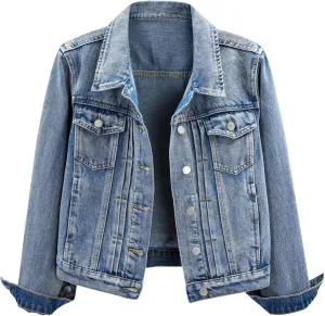 LifeShe Women's Basic Denim Jacket Button DownTrucker Jacket Slim Fit Jean Jacket Coat