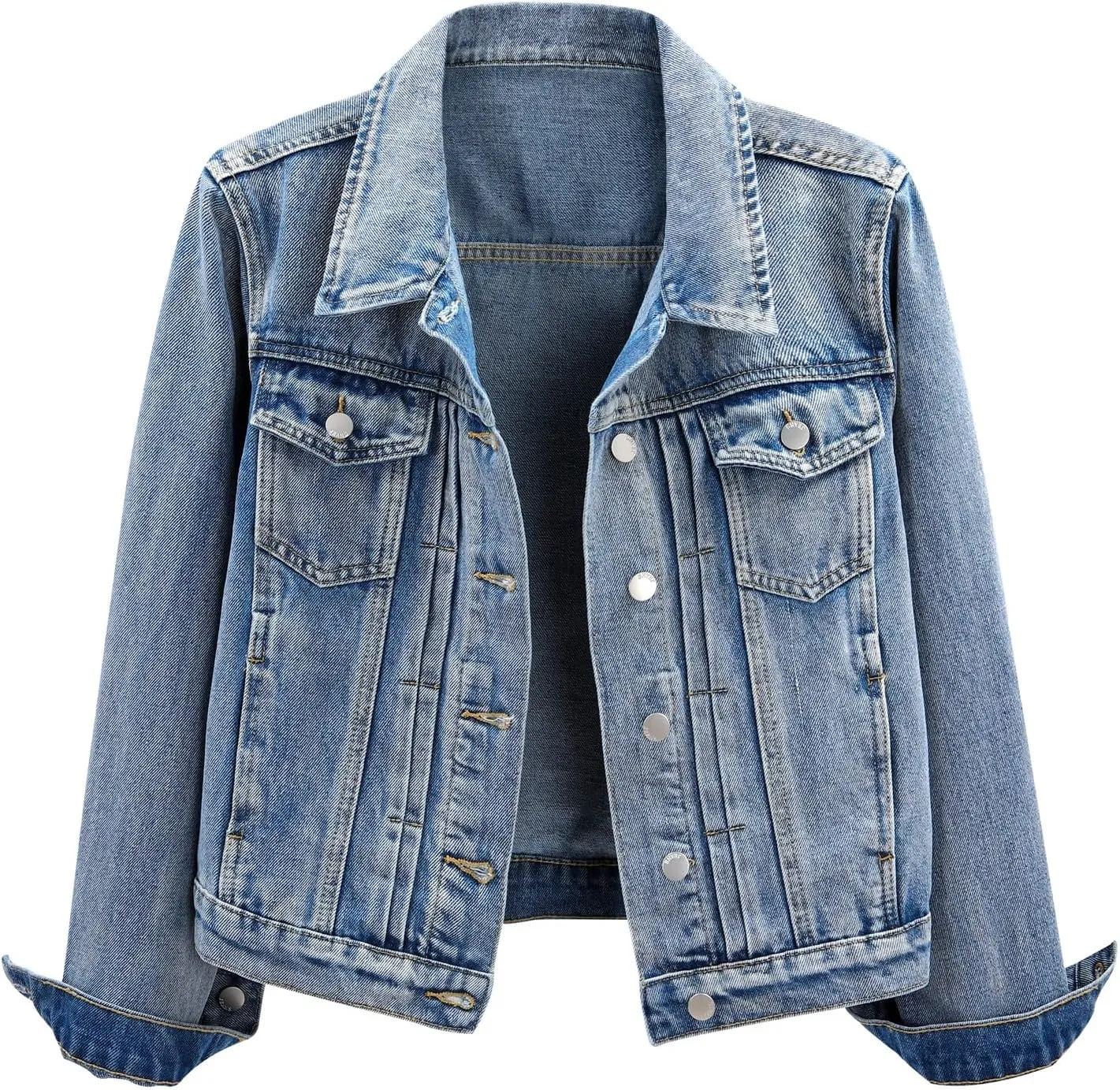 LifeShe Women's Basic Denim Jacket Button DownTrucker Jacket Slim Fit Jean Jacket Coat