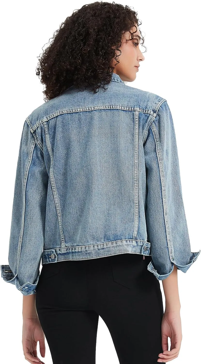 LifeShe Women's Basic Denim Jacket Button DownTrucker Jacket Slim Fit Jean Jacket Coat