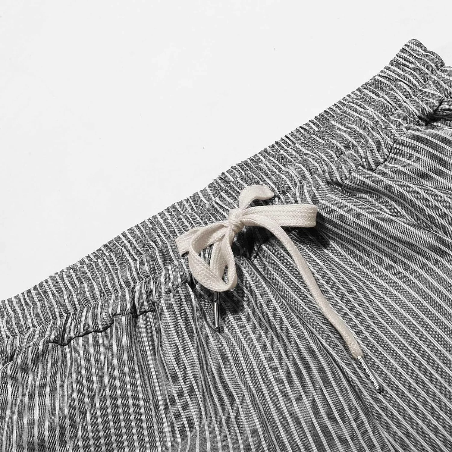 Linen Pants for Women 2025 Striped Drawstring Button Down Straight Wide Leg Trousers Casual Loose Baggy Ankle Pants