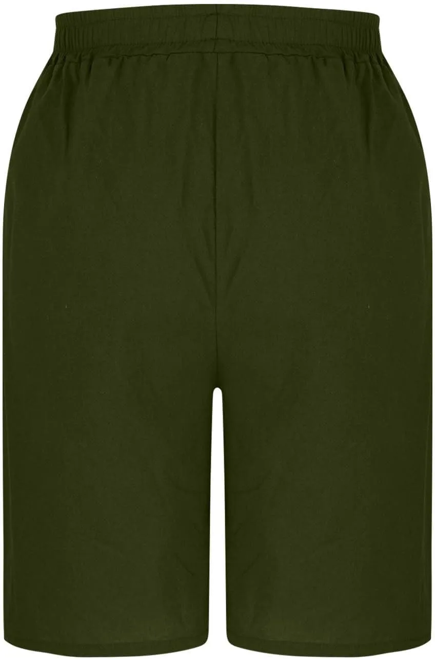 Linen Shorts for Women High Waist Elastic Bermuda Pants Summer Casual Wide Leg Beach Loose Trousers with Pocket