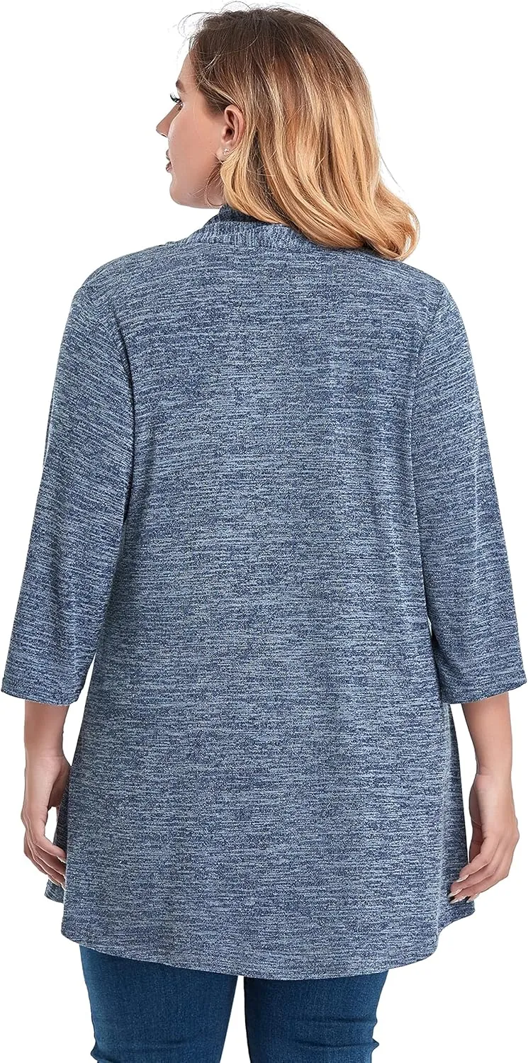 Long Plus Size Cardigans for Women Casual Open Front Tops with Pockets