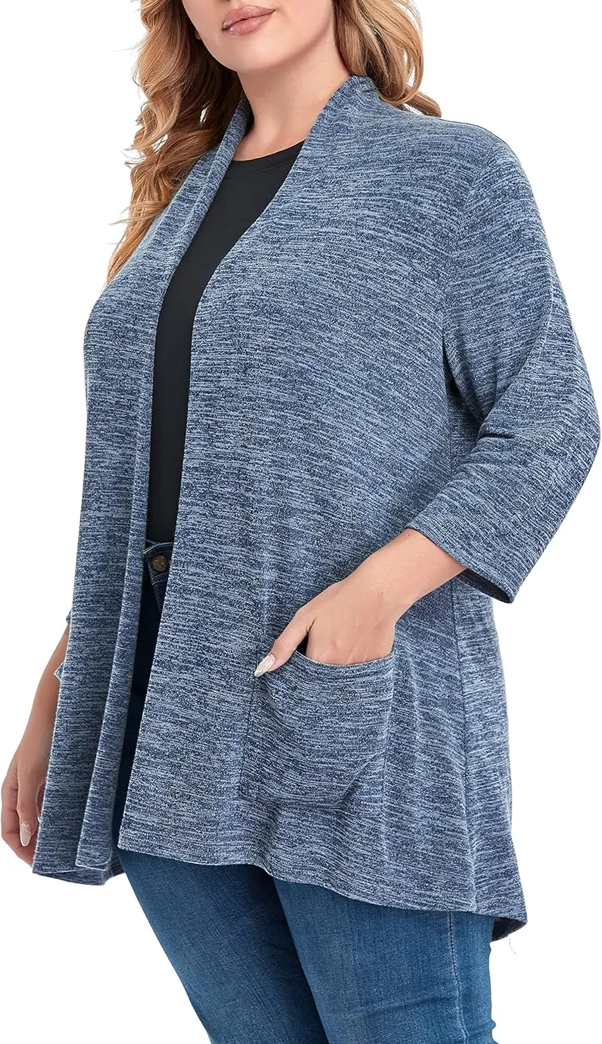 Long Plus Size Cardigans for Women Casual Open Front Tops with Pockets
