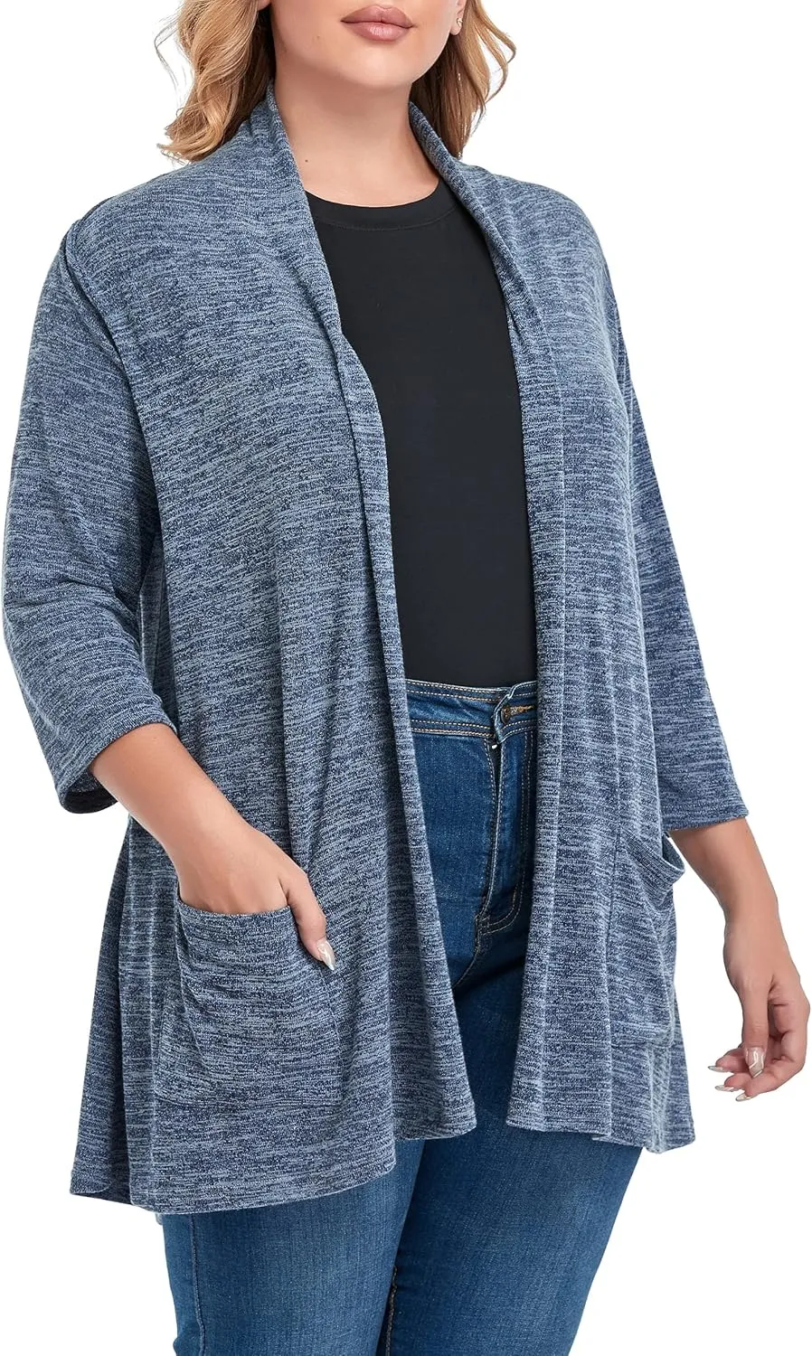 Long Plus Size Cardigans for Women Casual Open Front Tops with Pockets