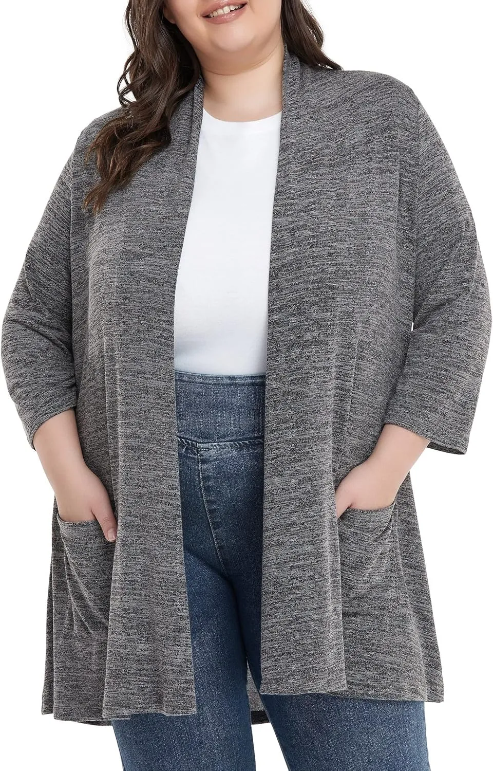 Long Plus Size Cardigans for Women Casual Open Front Tops with Pockets