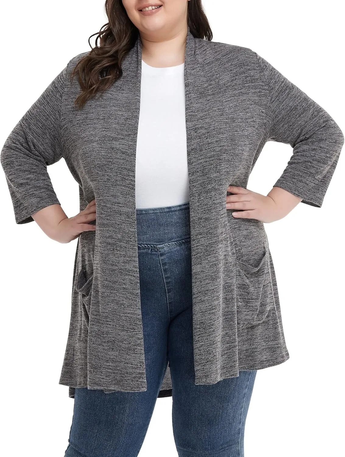 Long Plus Size Cardigans for Women Casual Open Front Tops with Pockets