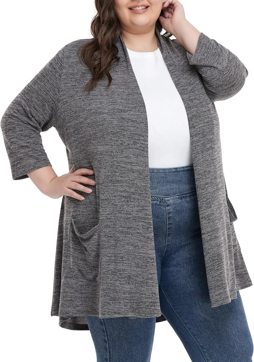Long Plus Size Cardigans for Women Casual Open Front Tops with Pockets