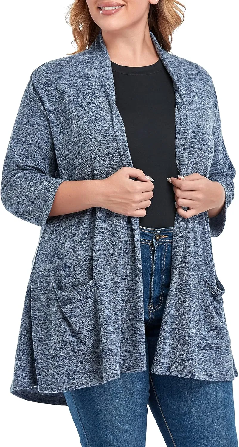Long Plus Size Cardigans for Women Casual Open Front Tops with Pockets