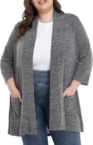 Long Plus Size Cardigans for Women Casual Open Front Tops with Pockets