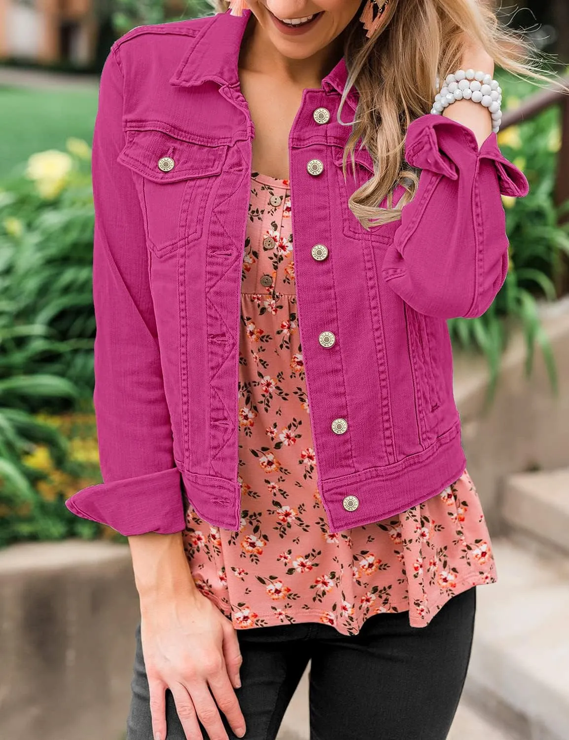 LookbookStore Women's Basic Long Sleeves Button Down Fitted Denim Jean Jackets