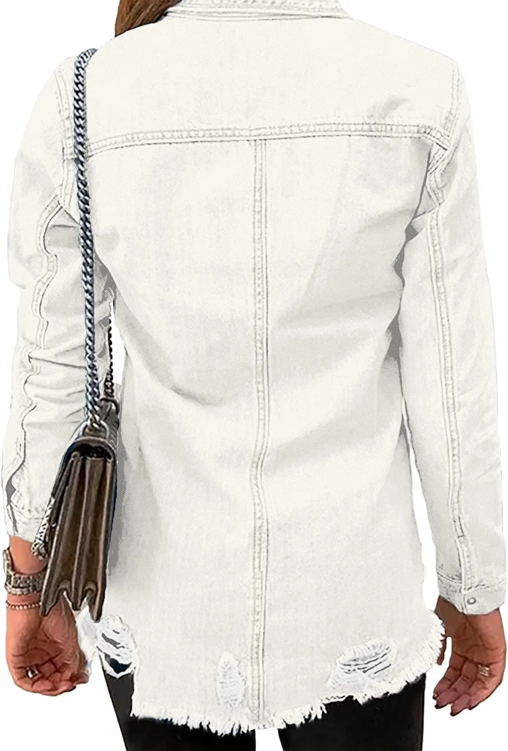 luvamia Womens Denim Jacket Distressed Button Down Jean Shirt For Women Ripped Shacket Coat