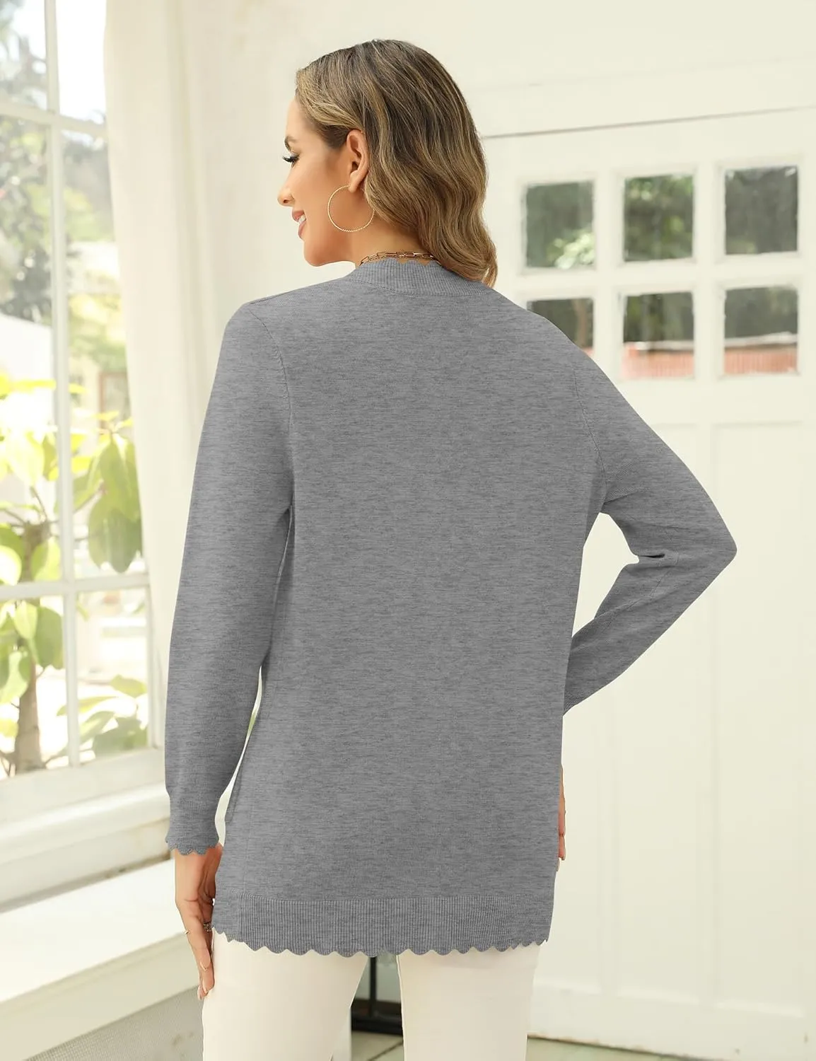 LUYAA Women's Fashion Cardigan Sweaters Lightweight Long Sleeve Open Front Long Cardigan V Neck Cozy Knit with Pocket