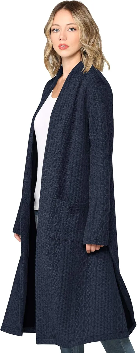 Made By Johnny Women's Casual Cozy Braided Open Front Long Pocket Cardigan Sweater