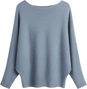 MAKARTHY Womens Striped Sweaters Batwing Sleeves Knitted Dolman Pullovers Tops Sweatershirts