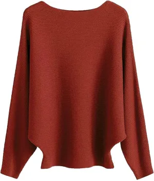 MAKARTHY Womens Striped Sweaters Batwing Sleeves Knitted Dolman Pullovers Tops Sweatershirts
