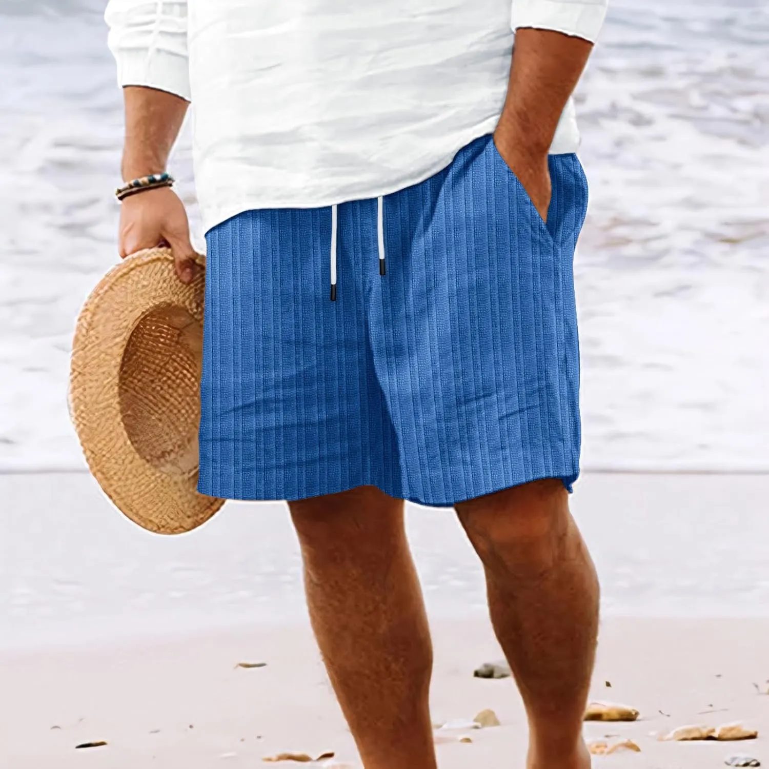 Men Summer Beach Shorts Plus Size Track Combat Wide Leg Straight Loose Casual Capris Trend Outdoor Seaside Volleyball Bermuda
