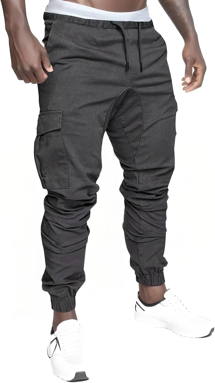Mens 2023 Fashion Joggers Hiking Sweatpants Drawstring Waist Pants Work Sports Loose Fit Trousers with Pockets