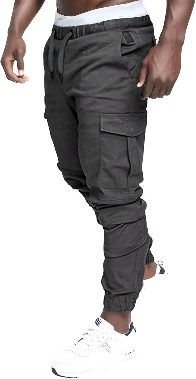 Mens 2023 Fashion Joggers Hiking Sweatpants Drawstring Waist Pants Work Sports Loose Fit Trousers with Pockets