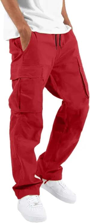 Men's 2025 Summer Casual Cargo Sweatpants Waist Drawstring Joggers Tactical Loose Fit Pants for Men with Multi Pockets