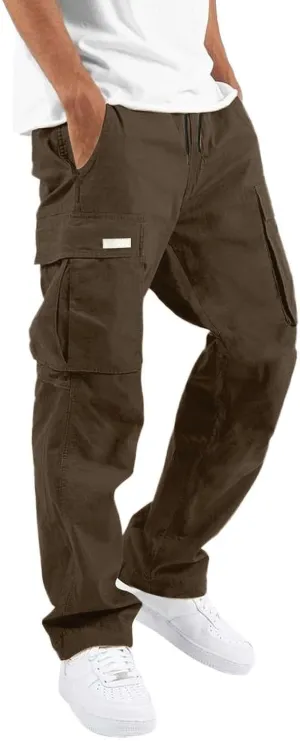 Mens Cargo Pants Casual Joggers, Big and Tall Athletic Pants, Cotton Loose Baggy Pants Straight Leg Sweatpants