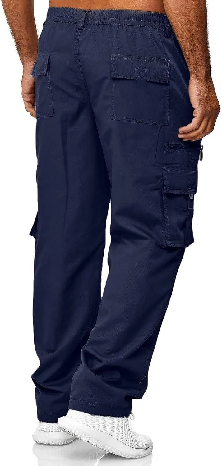 Men's Cargo Sweatpants Casual Fleece Joggers Loose Fit Open Bottom Athletic Pants for Men with Pockets