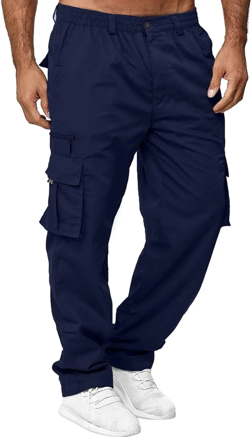 Men's Cargo Sweatpants Casual Fleece Joggers Loose Fit Open Bottom Athletic Pants for Men with Pockets