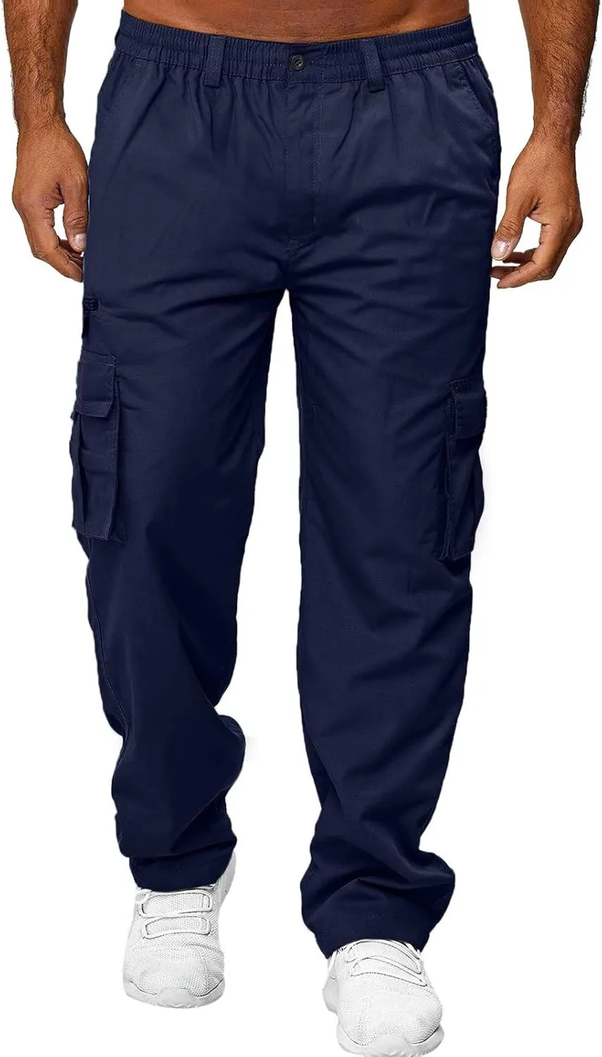 Men's Cargo Sweatpants Casual Fleece Joggers Loose Fit Open Bottom Athletic Pants for Men with Pockets