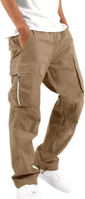 Mens Cargo Work Pants,Multi Woven Pocket Foot Rope Solid Pants Street Cargo Tie Cargo Pants Mens Fashion Joggers