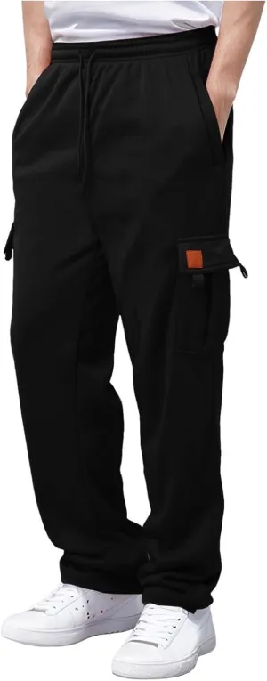 Men's Casual Cotton Linen Pants Sweatpants with Pockets Solid Color Loose Straight Legs Trousers Hiking Joggers
