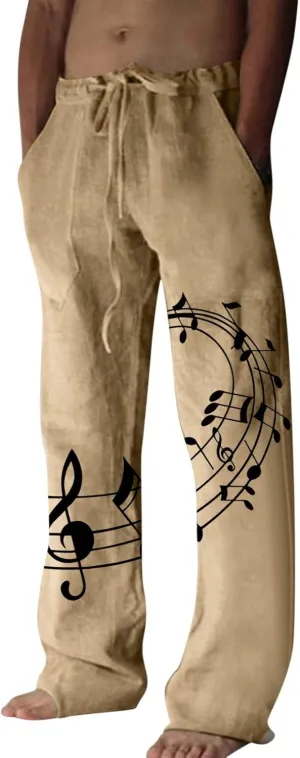 Men's Casual Linen Pants Lightweight Loose Fit Trousers Straight Trouser Elastic Drawstring Waist Yoga Beach Pants