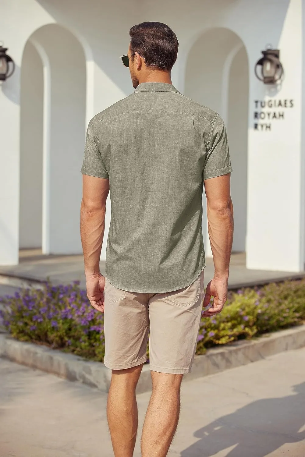 Men's Casual Linen Shirt Short Sleeve Button Down Summer Beach Shirts