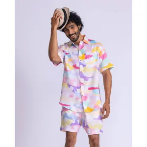 Mens Cotton Shirt & Shorts Set | Pastel Polka