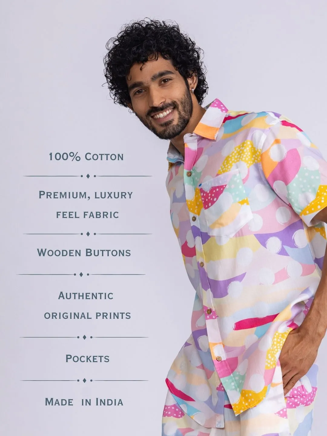 Mens Cotton Shirt & Shorts Set | Pastel Polka