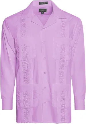Men's Cuban Guayabera Long Sleeve Shirts Wedding Cigar Beach Bartender Casual