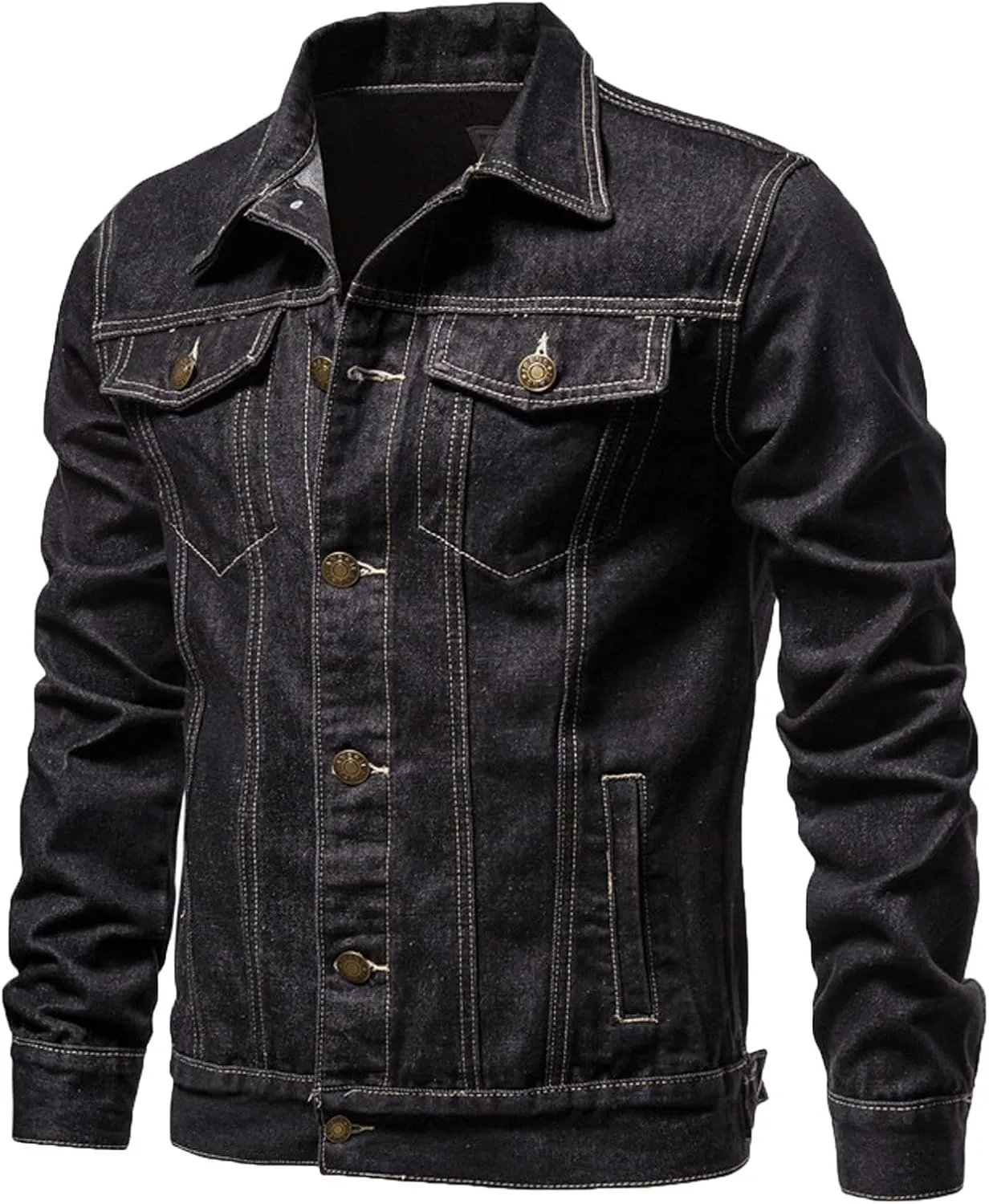 Mens Denim Jackets Casual Button Down Distressed Jeans Trucker Jacket Slim Fit Fall Durable Long Sleeve Coat Outwear