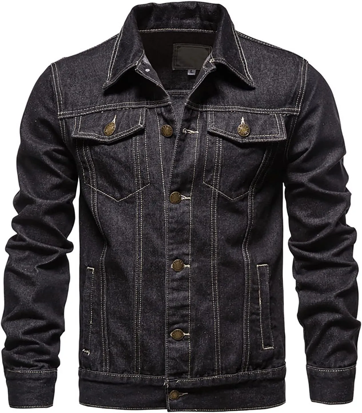 Mens Denim Jackets Casual Button Down Distressed Jeans Trucker Jacket Slim Fit Fall Durable Long Sleeve Coat Outwear