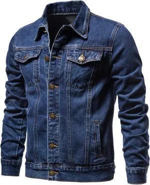 Mens Denim Jackets Casual Button Down Distressed Jeans Trucker Jacket Slim Fit Fall Durable Long Sleeve Coat Outwear
