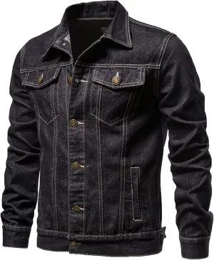 Mens Denim Jackets Casual Button Down Distressed Jeans Trucker Jacket Slim Fit Fall Durable Long Sleeve Coat Outwear
