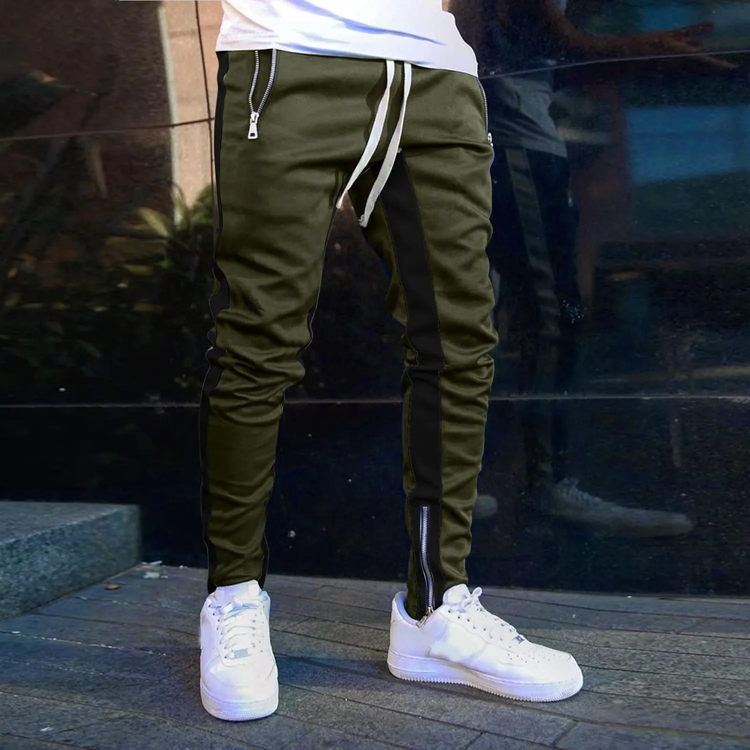 Mens Drawstring Athletic Cargo Joggers Pants Slim Fit Stretch with Pockets Casual Hiking Trousers Gym Sweatpants