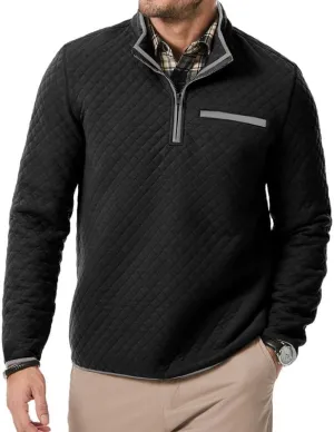 Men's Fall Quarter Zip Long Sleeve Quilted Sweatshirts Mock Neck Color Block Casual Pullover Sweaters