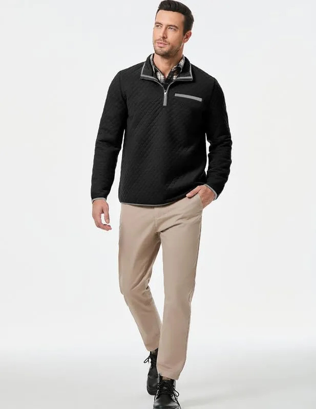 Men's Fall Quarter Zip Long Sleeve Quilted Sweatshirts Mock Neck Color Block Casual Pullover Sweaters