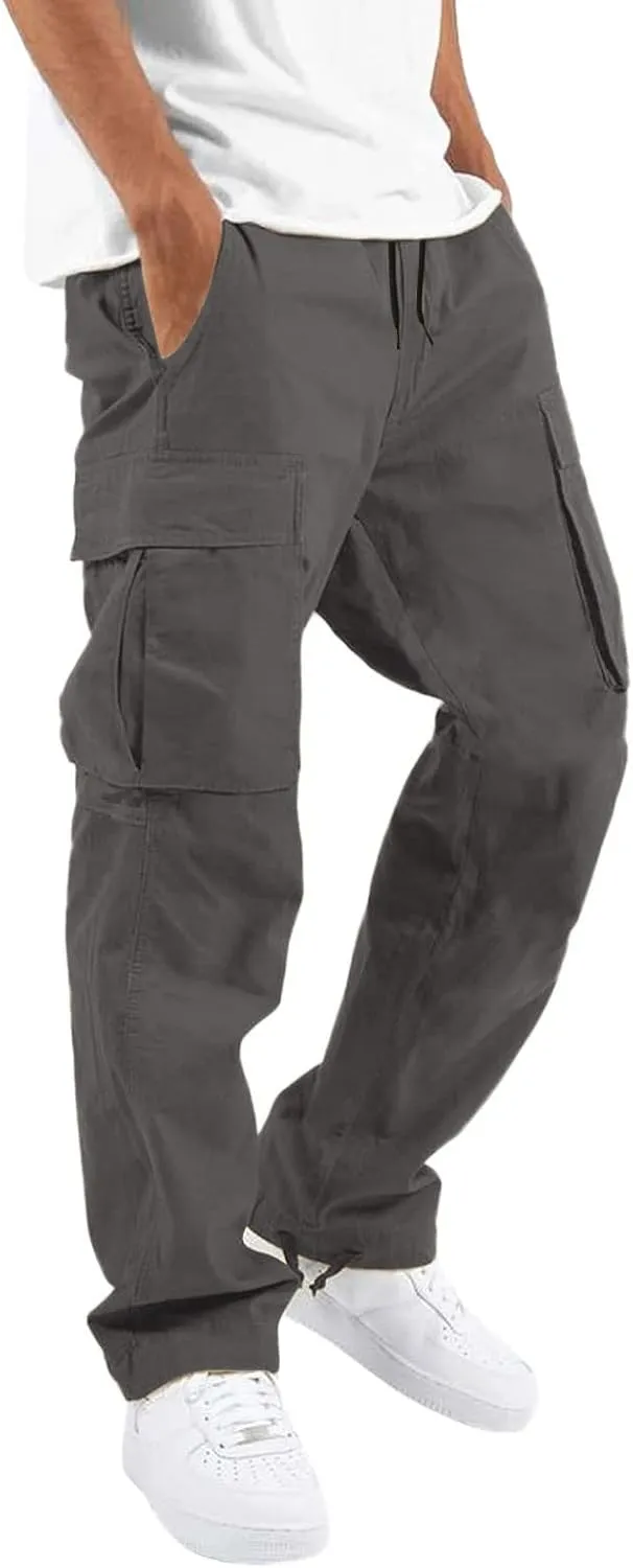 Men's Fashion Cotton Loose Straight Sweatpants with Pockets Drawstring Joggers Fast Dry Trousers Athletic Pants