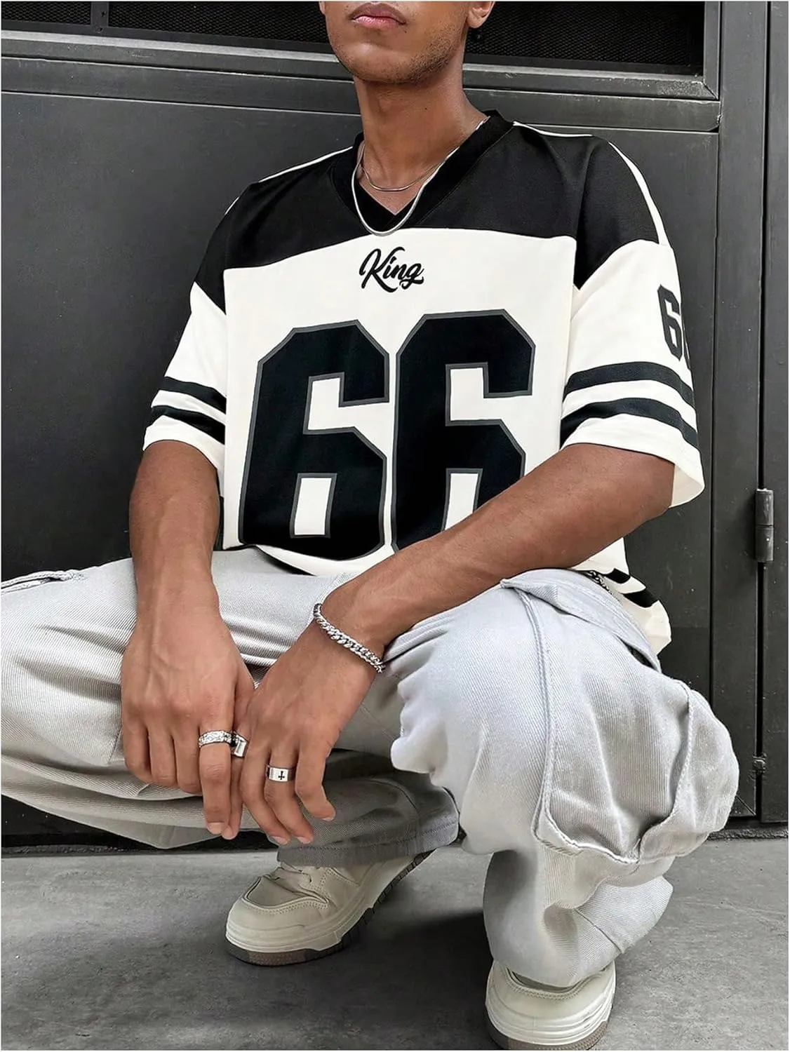 Men's Jersey Y2k Graphic T Shirt Oversized Number Short Sleeve V Neck Baggy Drop Shoulder Summer Tees Streetwear