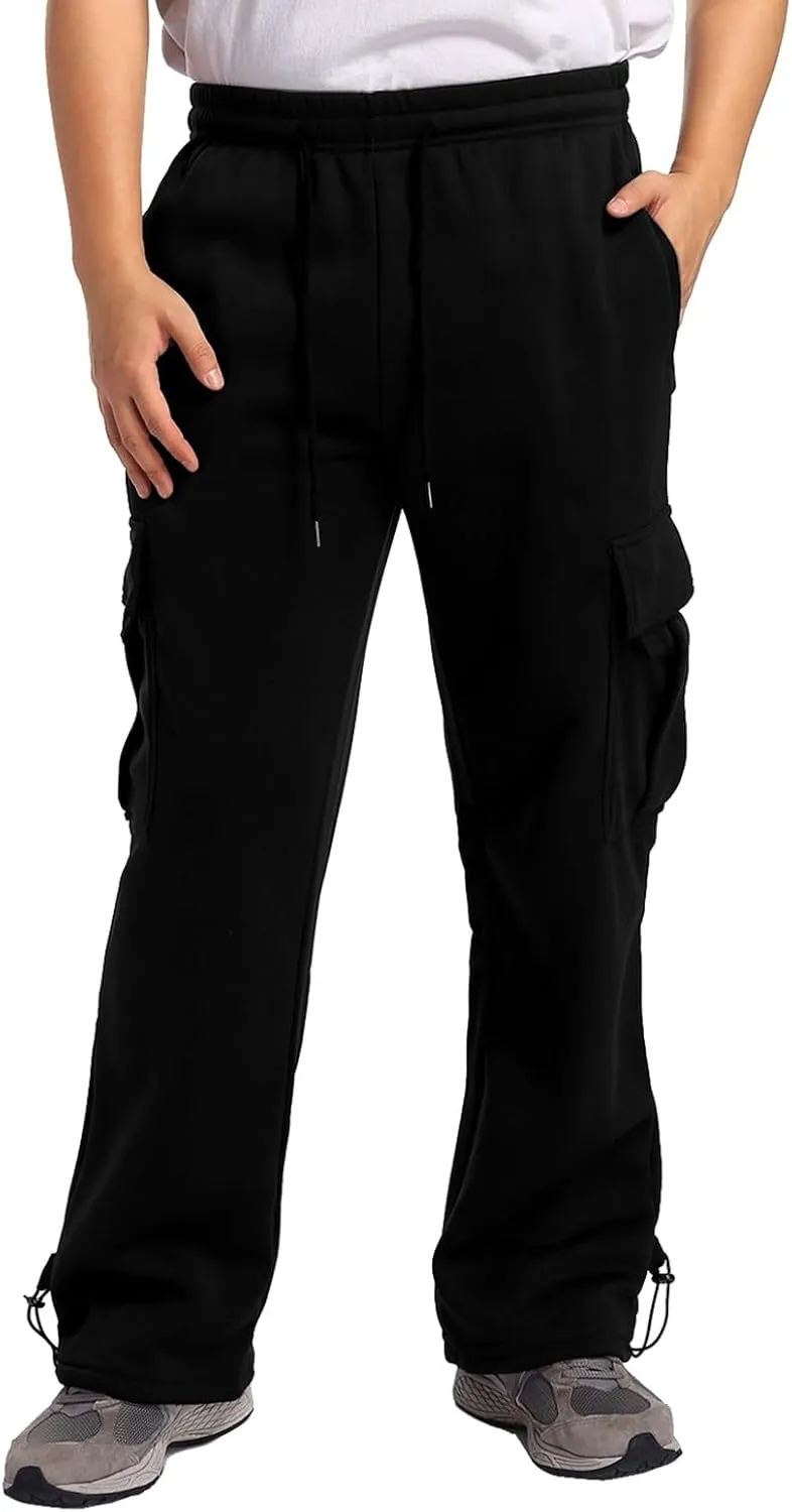 Men's Jogger Cargo Pants, Elastic Waist Drawstring Straight Leg Sweatpants, Lightweight Casual Trousers with Pockets